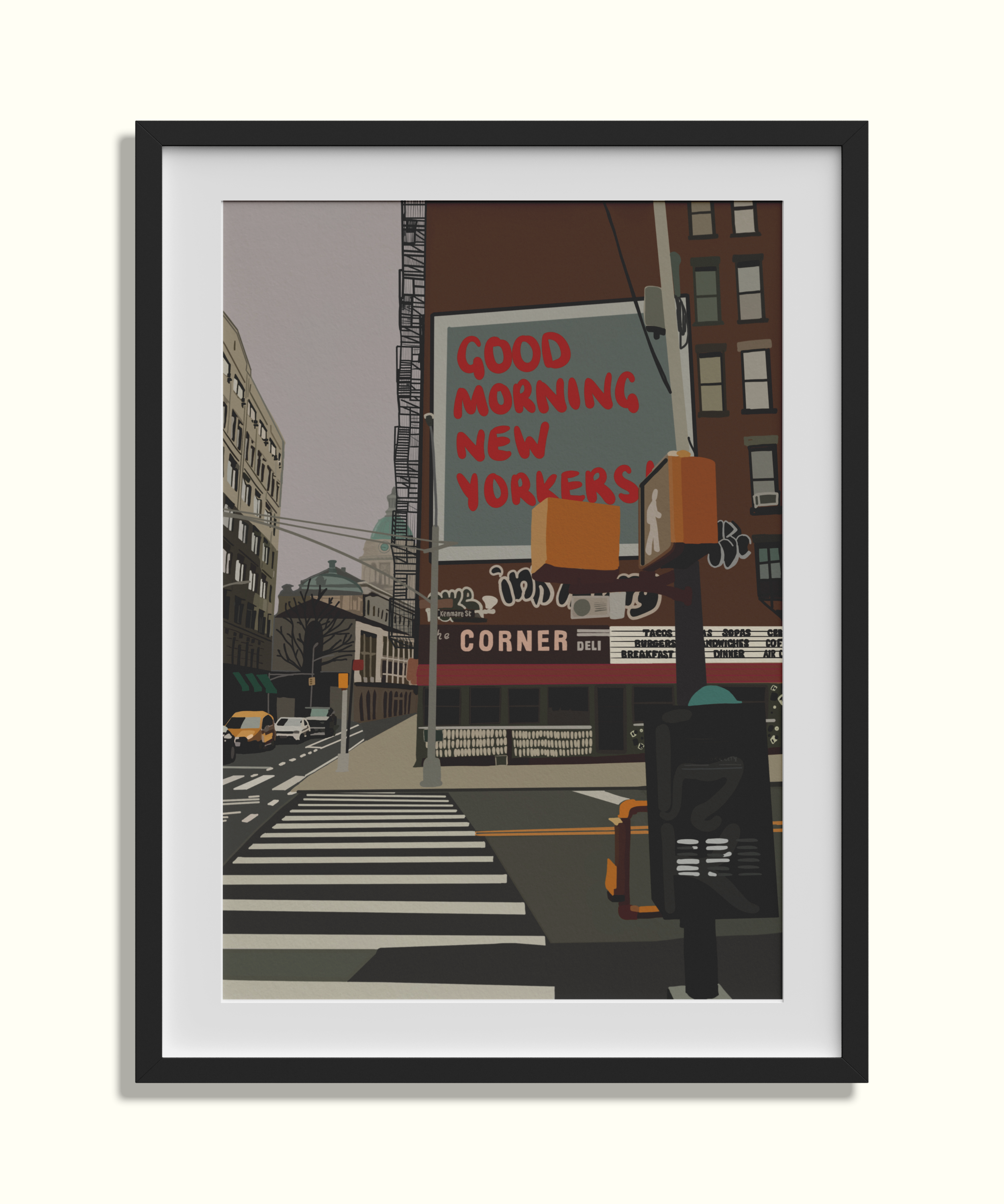 Good Morning New York art print in premium frame